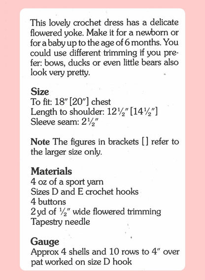 Vintage Crochet Pattern Baby Girl Flower Yoke Shell Stitch Dress PDF Instant Digital Download 0-12 months 5 Ply