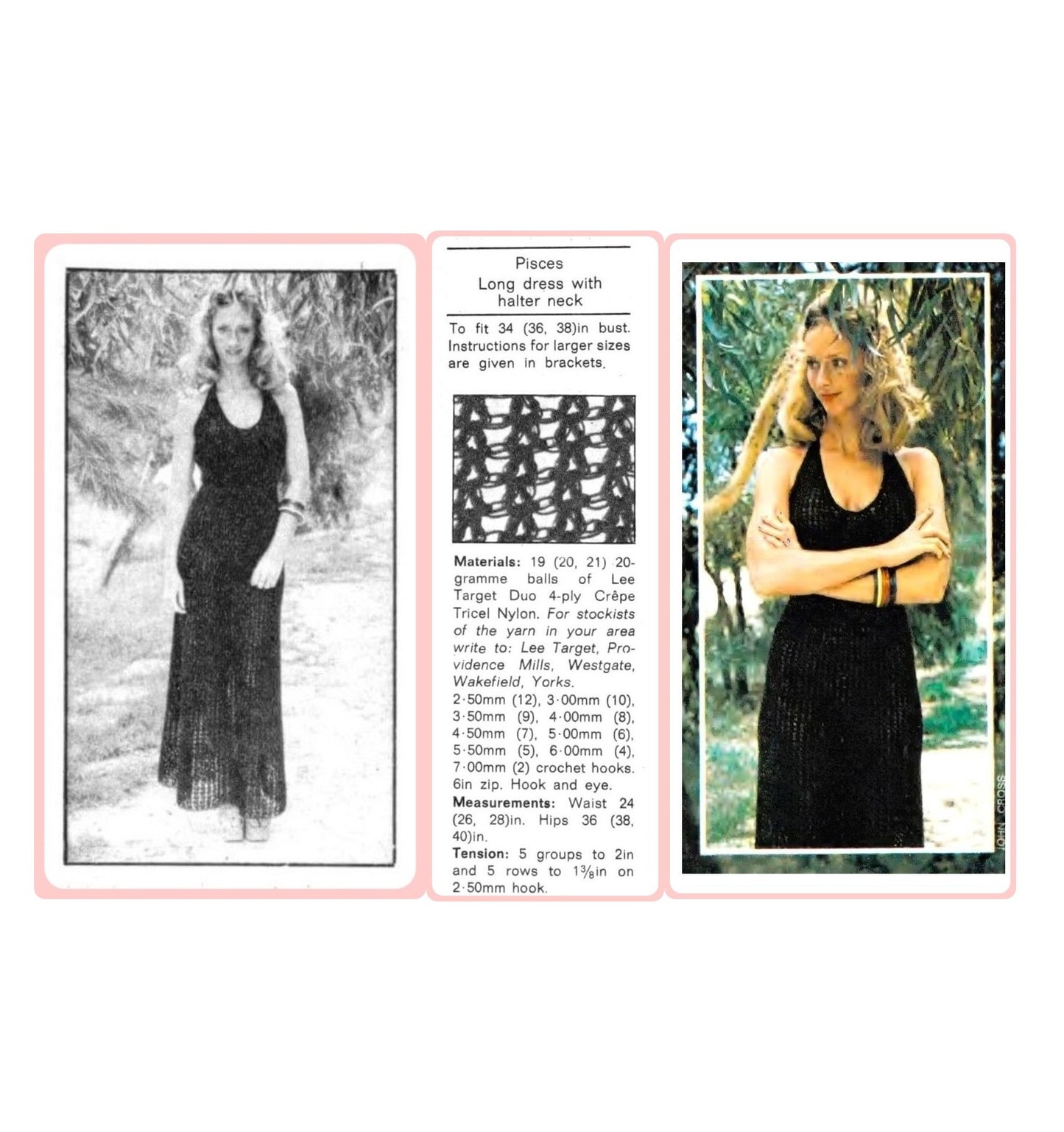 Vintage Crochet Pattern Retro Womens Halter Cami Top & Skirt Set and Halter Maxi Dress PDF Instant Digital Download Two Boho 70s Designs DK