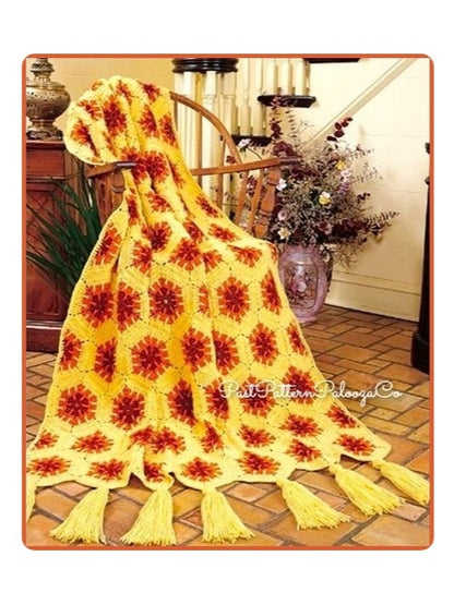 Vintage Crochet Afghan Pattern Kaleidoscope Hexagon Granny Squares PDF Instant Digital Download Beautiful Motifs 2 Designs 45x65 10 Ply