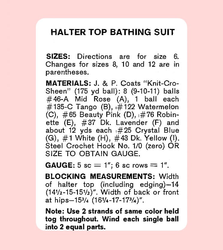 Vintage Crochet Pattern Halter Top Bathing Suit One Piece Swimsuit PDF Instant Digital Download Retro 70s Sunrise Rainbow Medallion