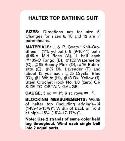 Vintage Crochet Pattern Halter Top Bathing Suit One Piece Swimsuit PDF Instant Digital Download Retro 70s Sunrise Rainbow Medallion