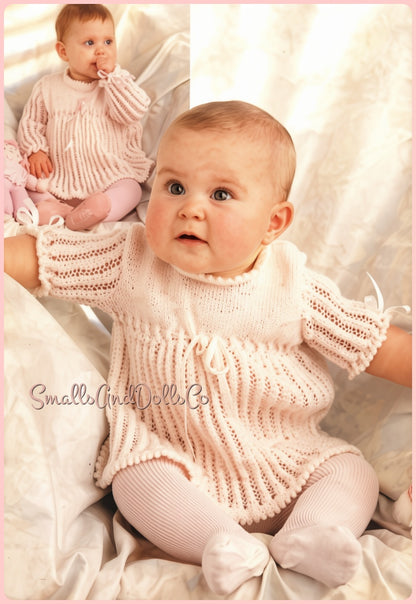 Vintage Knitting Pattern Baby Girl Picot Edge Eyelet Dress Long or Short Sleeved PDF Instant Digital Download Sweet Girly 6m-2 yrs 3 Ply