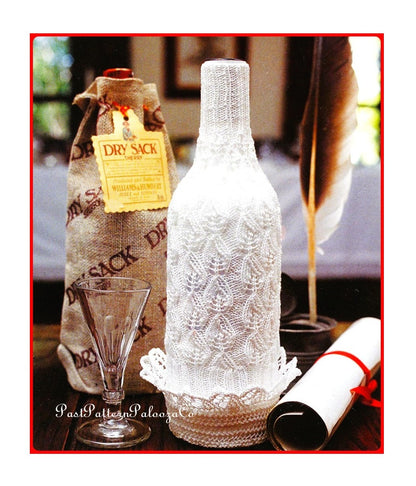 Vintage Knitting Pattern Wine or Liquor Bottle Sweater Cozy Topper Cover and Coaster Holder Set PDF Instant Digital Download Hostess Gift