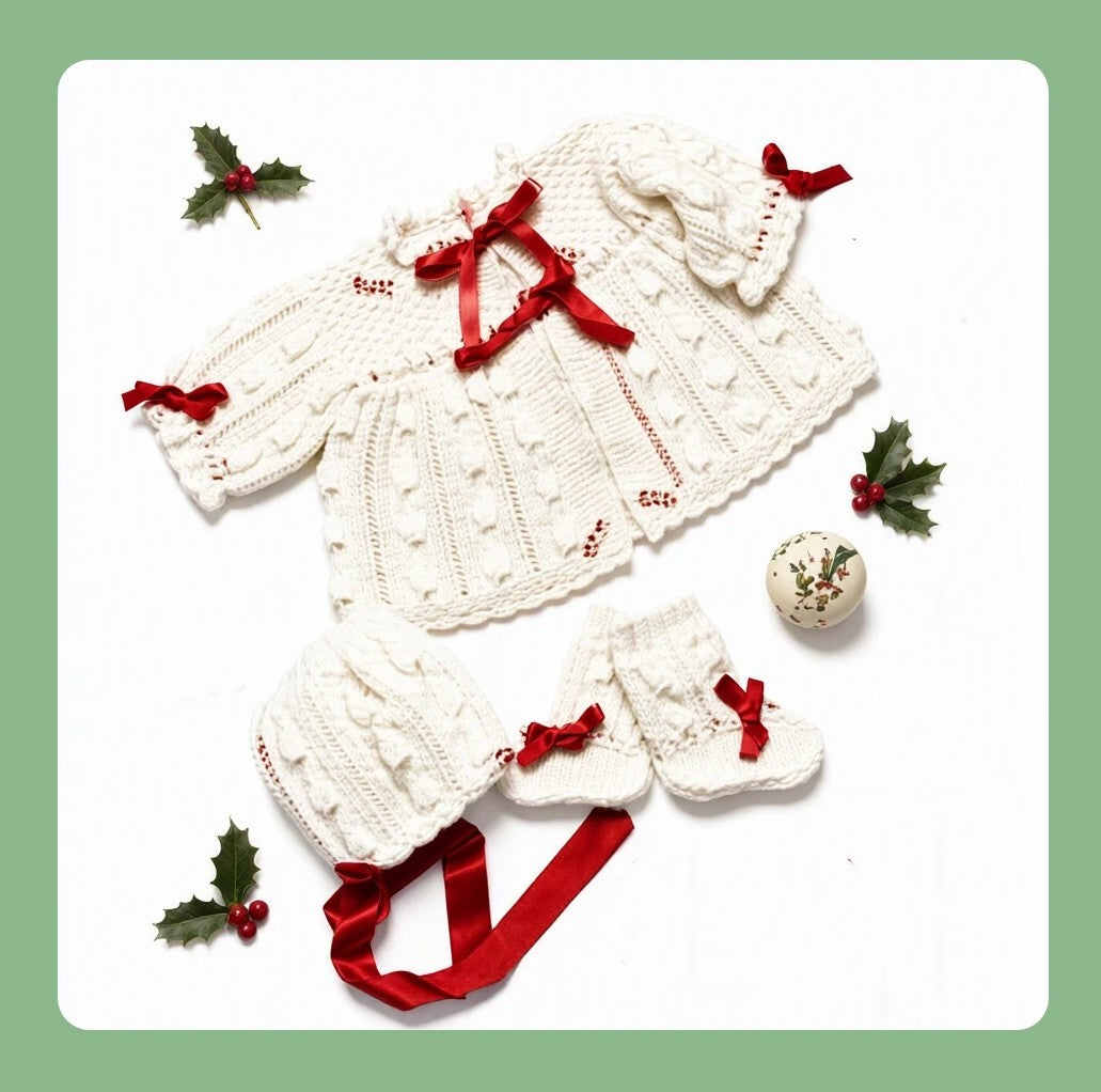 Vintage Knitting Pattern Baby Christmas Bells 3 Piece Set PDF Instant Digital Download Holiday Coat Bonnet Booties 0-3 m