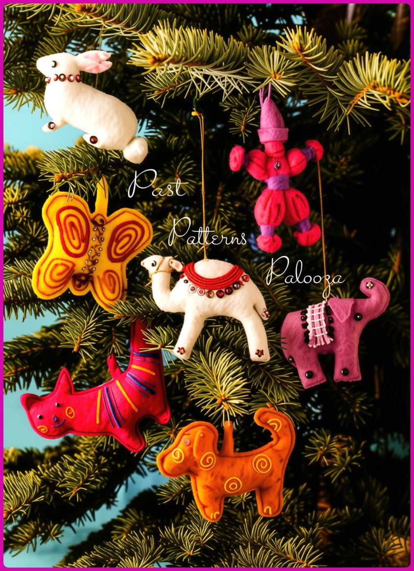 Vintage Christmas Sewing Pattern Retro Mini Mod Felt Animal Ornaments PDF Instant Digital Download Cute Kitsch Tree Trim 6 Designs