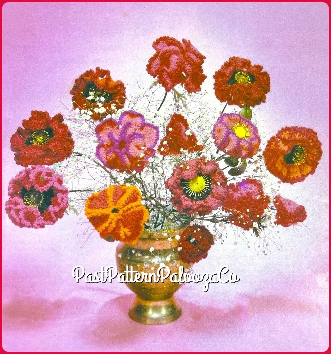 Vintage Crochet Pattern Japanese Poppy Japanese Iris Floral Arrangement PDF Instant Digital Download Crocheted Artificial Flower Bouquet