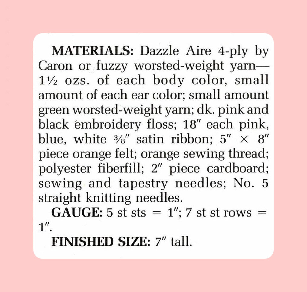 Vintage Knitting Pattern 7" Baby Easter Bunnies Quick Easy Knit PDF Instant Digital Download Knitted Bunny Rabbits Amigurumi Soft Toys 4 Ply