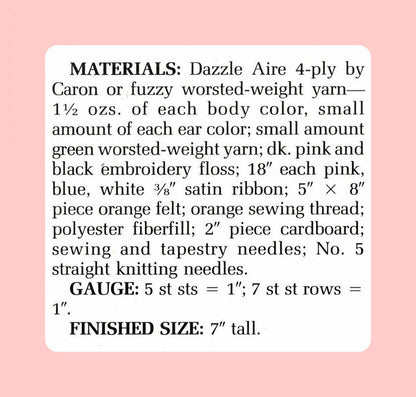 Vintage Knitting Pattern 7" Baby Easter Bunnies Quick Easy Knit PDF Instant Digital Download Knitted Bunny Rabbits Amigurumi Soft Toys 4 Ply