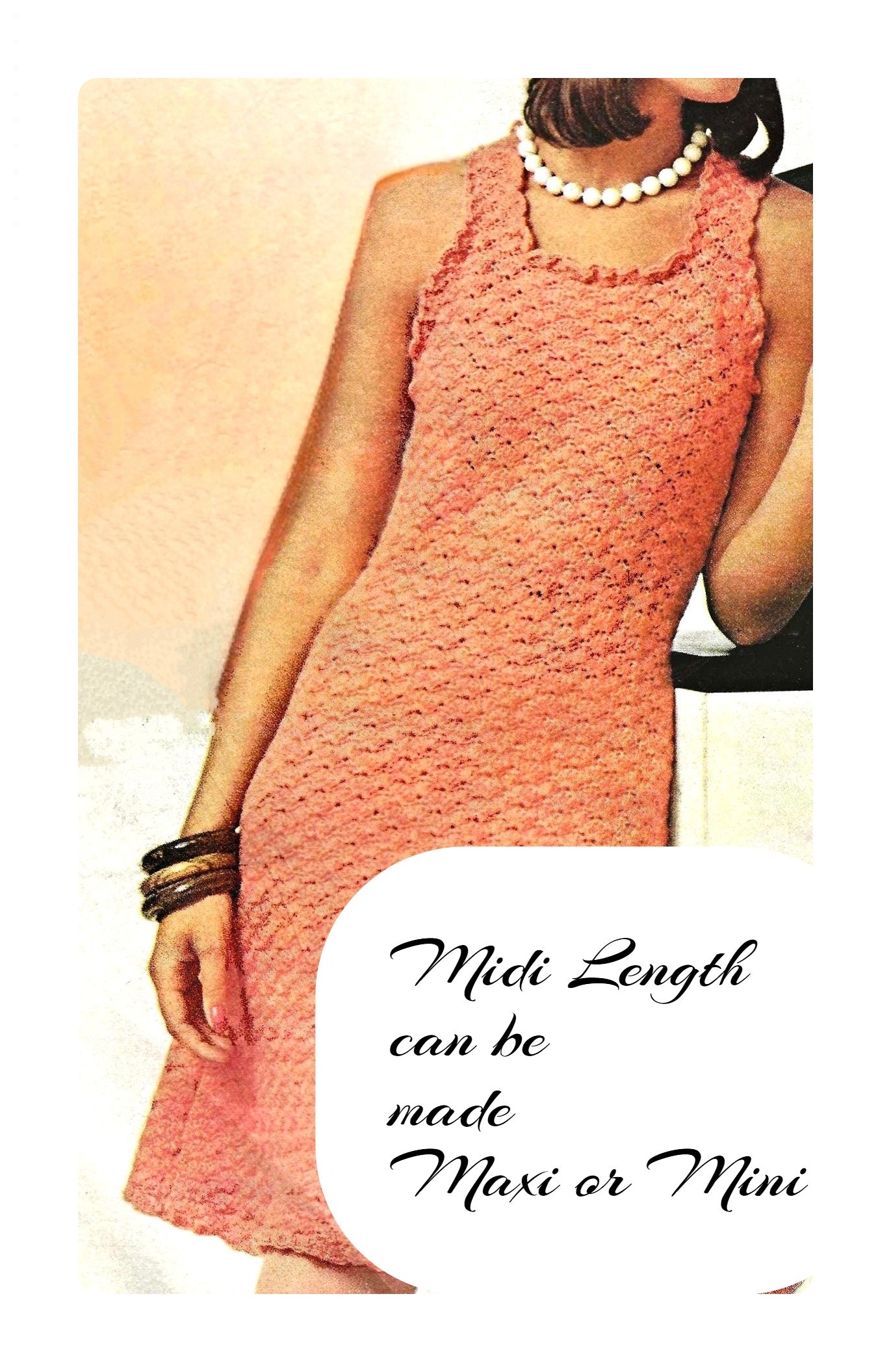 Vintage Crochet Pattern Womens Apricot Shells Midi Dinner Dress PDF Instant Digital Download Retro Ruffle Edge Gown '60s Glam 5 Ply