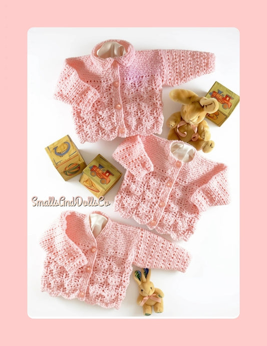 Vintage Knitting Pattern Baby Girls Scallop Edge Lacy Cardigan Sweaters PDF Instant Digital Download 3 Styles 0-6 yrs DK 8 Ply