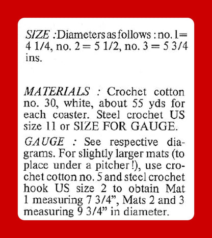 Vintage Christmas Crochet Pattern Snowflake Drink Coasters PDF Instant Digital Download 3 Quick Easy Designs
