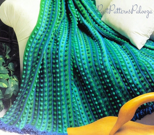 Vintage Crochet Pattern Polka Dot Clusters & Stripes Afghan PDF Instant Digital Download Loop Fringe Throw Blanket