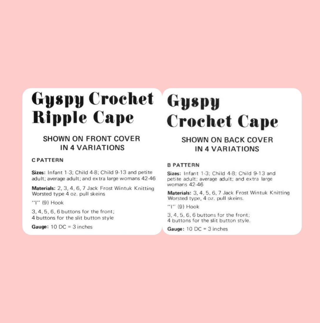 Vintage Crochet Pattern Toddler to Womens Retro 70s Capes Ponchos PDF Instant Digital Download Age 1 to Adult