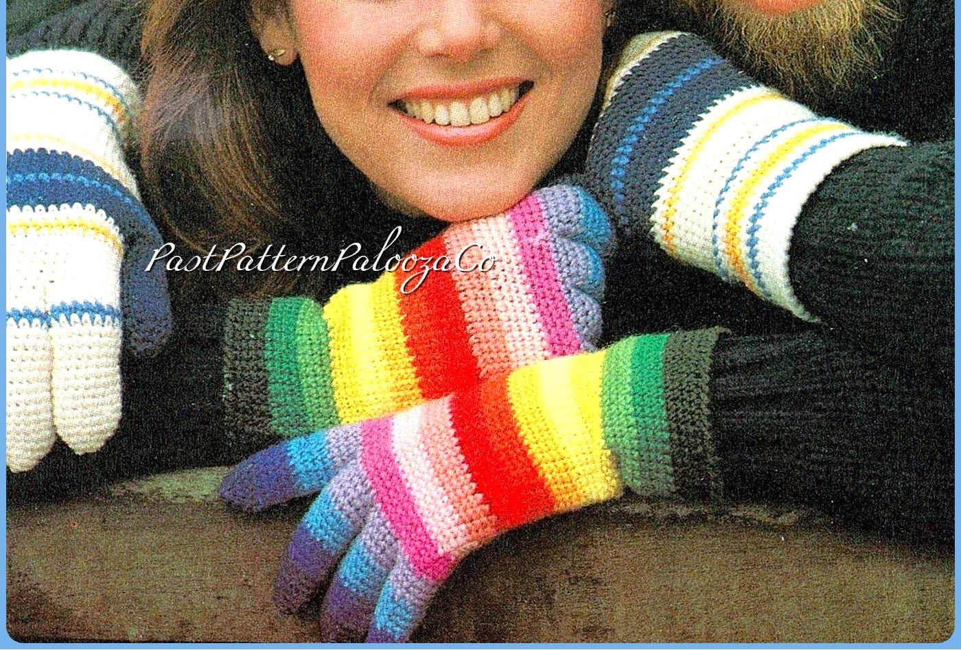 Vintage Crochet Pattern His Hers Striped Gloves PDF Instant Digital Download In the Round Rainbow Novelty Womens Mens Gloves
