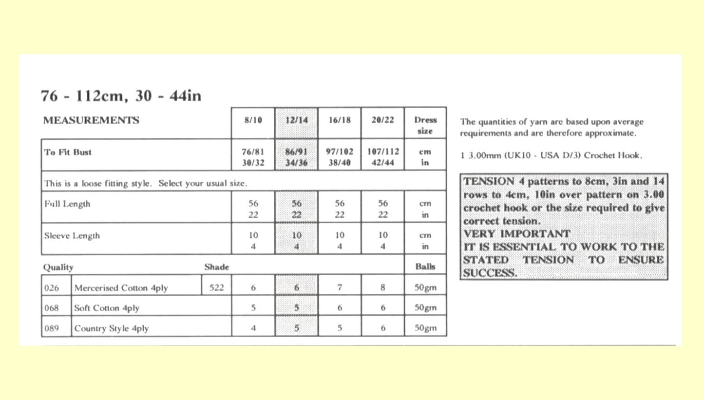 Vintage Crochet Pattern Womens Lacy Short Sleeve Summer Tee Top PDF Instant Digital Download Pretty Retro Loose Fit Blouse T-Shirt 4 Ply