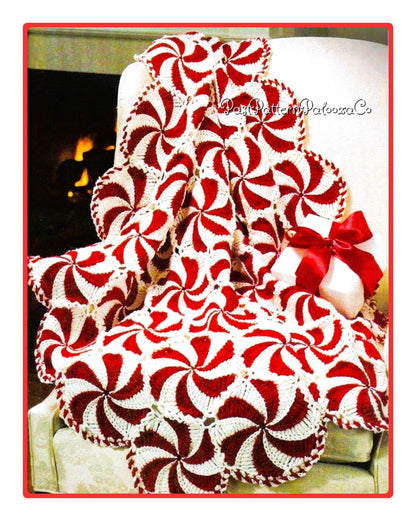 Vintage Christmas Afghan Crochet Pattern Peppermint Candy Swirls Throw Blanket PDF Instant Digital Download Round Holiday Candy Motifs