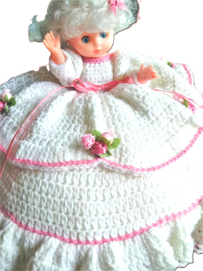 Vintage Crochet Pattern 13" Cinderella Bed Doll Pillow Doll Tiered Rose Ballgown Dress PDF Instant Digital Download 10 Ply