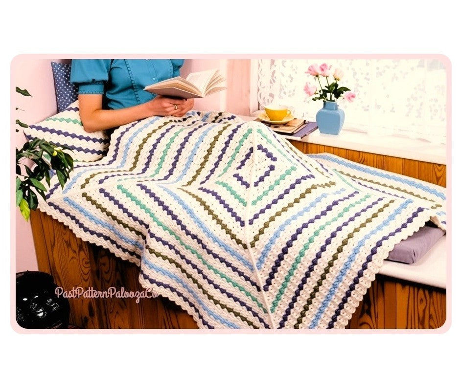 Vintage Crochet Pattern Giant Granny Square Style Afghan Blanket and Pillow Set PDF Instant Digital Download Triangles 10 Ply Easy Beginners