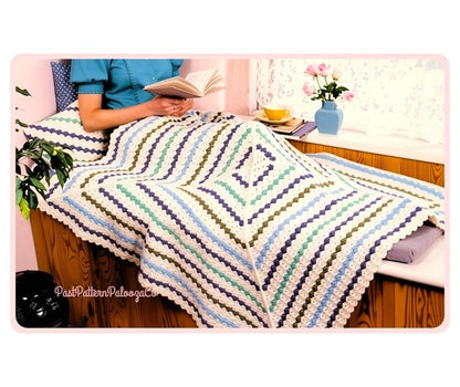 Vintage Crochet Pattern Giant Granny Square Style Afghan Blanket and Pillow Set PDF Instant Digital Download Triangles 10 Ply Easy Beginners