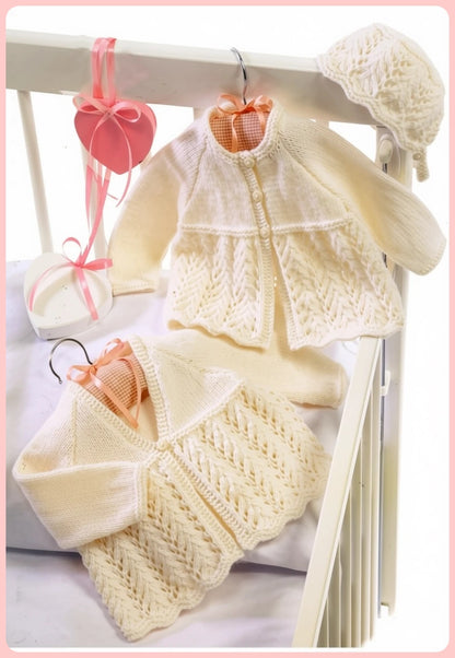 Vintage Knitting Pattern Baby Girl Matinee Coat Bonnet Set Classic Eyelet Lace PDF Instant Digital Download Preemie - 12m DK