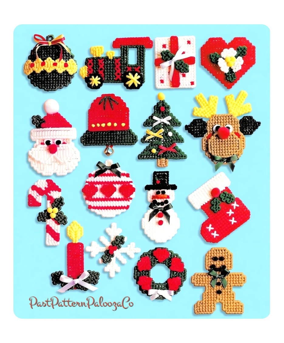 Vintage Plastic Canvas Pattern Classic Christmas Ornaments PDF Instant Digital Download Cute Holiday Tree Trim Crafts 16 Designs