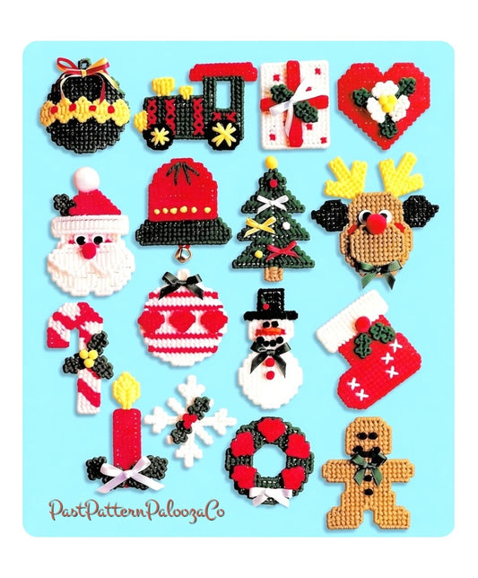 Vintage Plastic Canvas Pattern Classic Christmas Ornaments PDF Instant Digital Download Cute Holiday Tree Trim Crafts 16 Designs