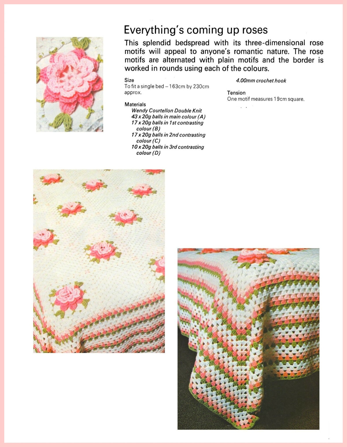 Vintage Crochet Pattern Classic Roses Bedspread Afghan PDF Instant Digital Download Flower Granny Square Throw Coverlet DK