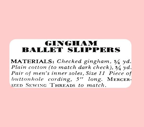 Vintage Sewing Pattern Pretty Womens Gingham Ballet House Slippers PDF Instant Digital Download Slip On Flats One Size