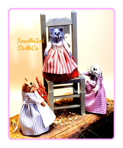 Vintage Sewing Pattern Mini 6" Country Kittens Kitty Cat Maidens Soft Toy Dolls Felt Fabric PDF Instant Digital Download