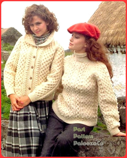 Vintage Knitting Pattern Aran Irish Honeycomb Cardigan & Cabled Pullover Sweater PDF Instant Digital Download Mens Womens