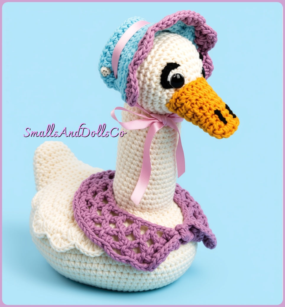 Vintage Crochet Pattern  11" Mother Goose Soft Toy Doll PDF Instant Digital Download Plush Easter Goose Bonnet Bird Amigurumi 4 Ply