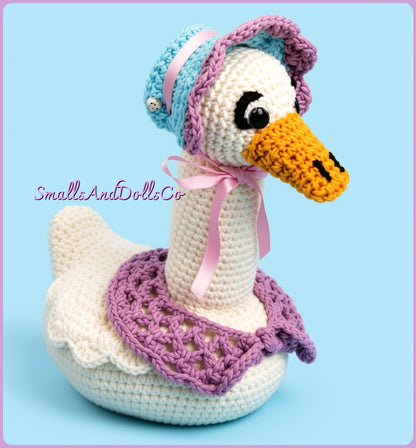 Vintage Crochet Pattern  11" Mother Goose Soft Toy Doll PDF Instant Digital Download Plush Easter Goose Bonnet Bird Amigurumi 4 Ply