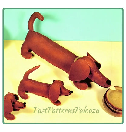 Vintage Sewing Pattern 24" Dachshund Mama Dog and 10" Puppies Felt Fabric Soft Toy Dolls PDF Instant Digital Download
