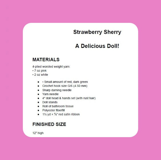Vintage Crochet Pattern 12" Strawberry Sherry Yarn Head Doll Tissue Roll Holder PDF Instant Digital Download Cute Bathroom Paper Roll Cover