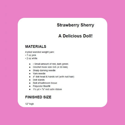 Vintage Crochet Pattern 12" Strawberry Sherry Yarn Head Doll Tissue Roll Holder PDF Instant Digital Download Cute Bathroom Paper Roll Cover