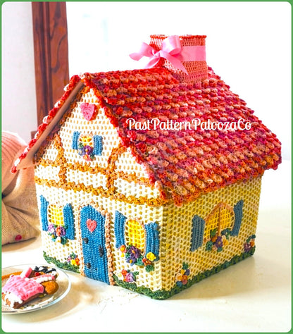 Vintage Crochet Pattern 16" Gingerbread House Confectionery Cottage Centerpiece or Christmas Goody Holder PDF Instant Digital Download