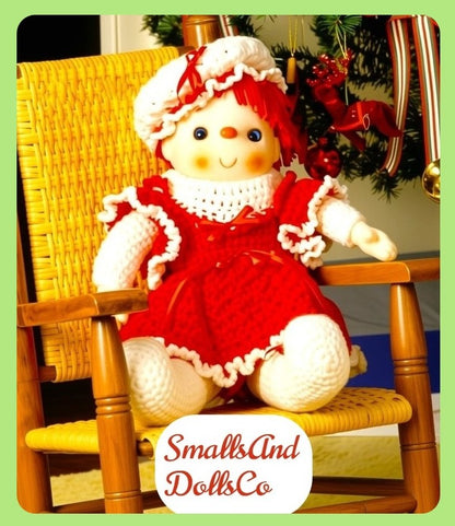 Vintage Christmas Crochet Pattern 22" Peppermint Polly Large Yarn Head Doll PDF Instant Digital Download