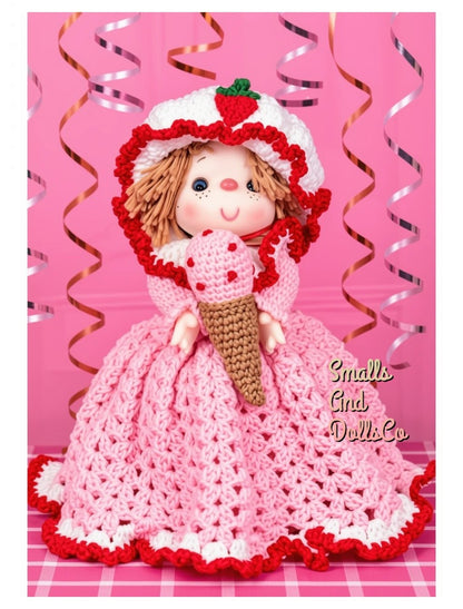 Vintage Crochet Pattern 12" Strawberry Sherry Yarn Head Doll Tissue Roll Holder PDF Instant Digital Download Cute Bathroom Paper Roll Cover