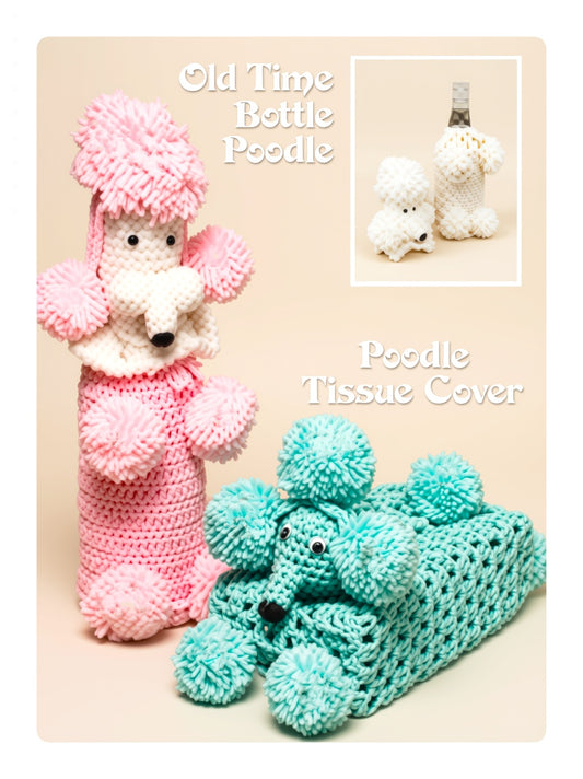 Vintage Crochet Pattern Retro Old Time Poodle Bottle Cover & Tissue Cover Set PDF Instant Digital Download MCM 1950s Decor