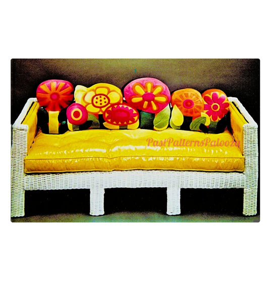 Vintage Sewing Pattern Felt Fabric Flower Power Applique Pillows 4 Designs PDF Instant Digital Download Retro Funky Boho Mod Groovy Cushions
