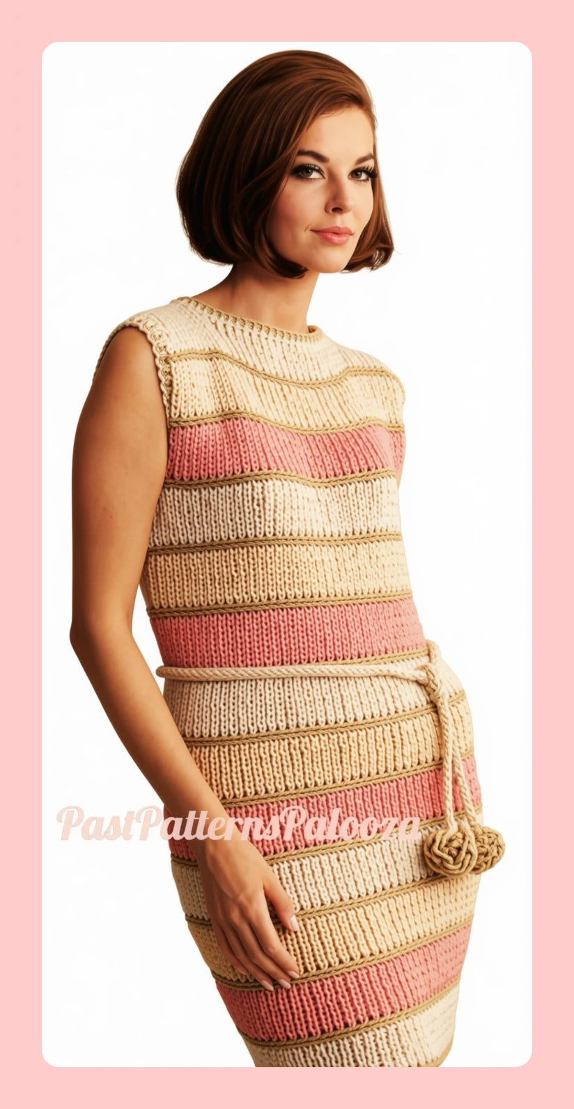 Vintage Knitting Pattern Womens Bold Stripes Sleeveless Dress Summer Shift PDF Instant Digital Download Retro Mod Boho Chic 10 Ply