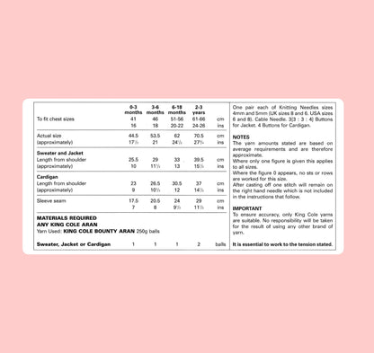 Vintage Knitting Pattern Baby Toddler Aran Cardigan Pullover Sweaters and Roll Collar Jacket PDF Instant Digital Download Jumper 0-3 Yrs