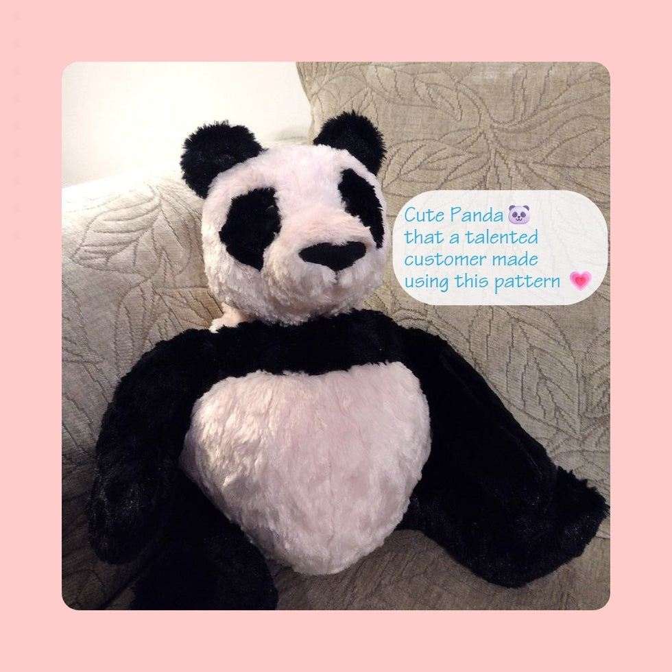 Vintage Sewing Pattern 16" Plush Panda Teddy Bear Soft Sculpture Doll Faux Fur Fabric PDF Instant Digital Download Sitting Bear