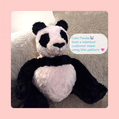 Vintage Sewing Pattern 16" Plush Panda Teddy Bear Soft Sculpture Doll Faux Fur Fabric PDF Instant Digital Download Sitting Bear