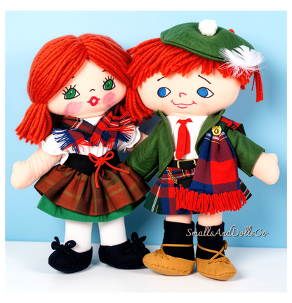 Vintage Sewing Pattern 14" Cute Irish Girl Scottish Boy Rag Dolls Soft Sculpture Toys PDF Instant Digital Download Cotton Fabric