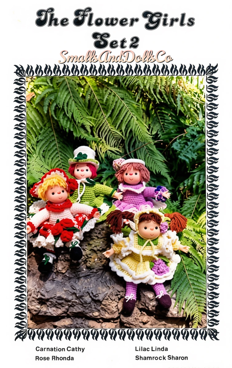 Vintage Crochet Patterns The Flower Girls Yarn Head Dolls PDF Instant Digital Download 12 Floral Craft Doll Designs Retro 1980s 4 Ply Mitzy