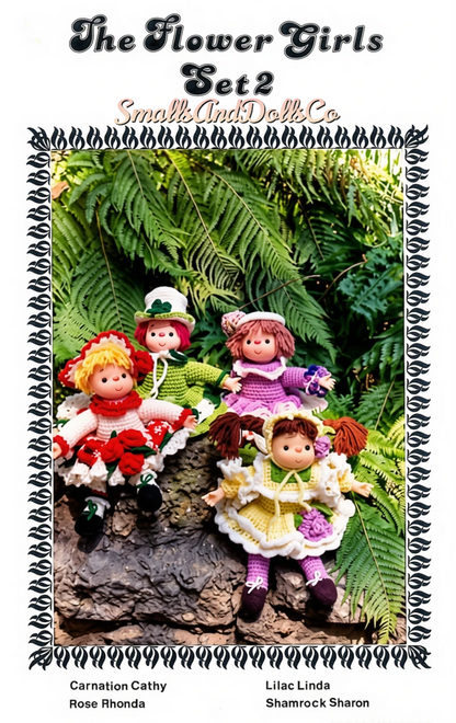 Vintage Crochet Patterns The Flower Girls Yarn Head Dolls PDF Instant Digital Download 12 Floral Craft Doll Designs Retro 1980s 4 Ply Mitzy