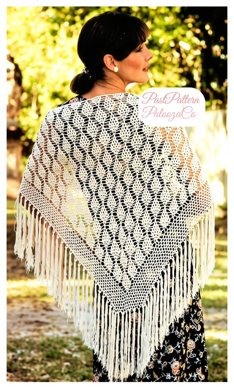 Vintage Crochet Pattern Womens Pinecone Cluster Stitch Shawl PDF Instant Digital Download Elegant Ecru Lace Triangle Wrap 1970s