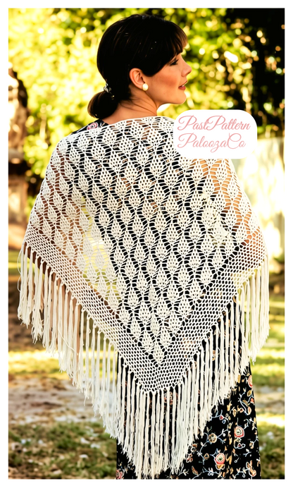 Vintage Crochet Pattern Womens Pinecone Cluster Stitch Shawl PDF Instant Digital Download Elegant Ecru Lace Triangle Wrap 1970s