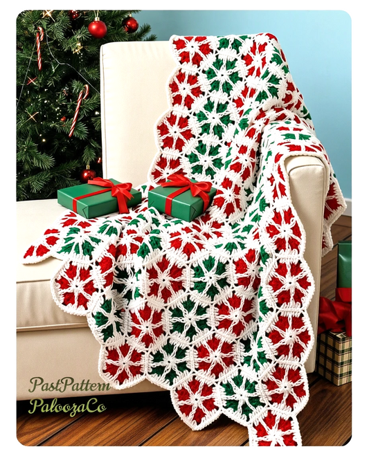 Vintage Crochet Pattern Peppermint Snowflakes Christmas Afghan PDF Instant Digital Download